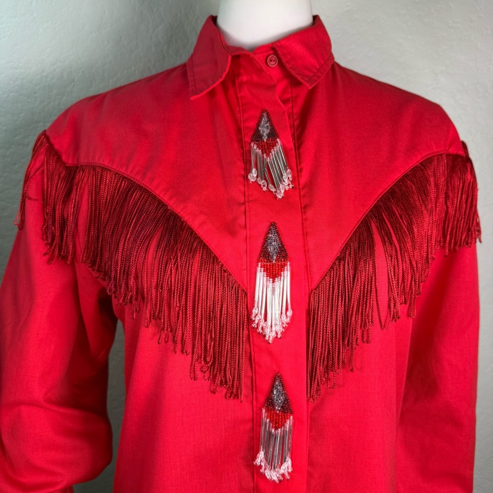 Vintage Western Collection Beaded Fringe Rodeo Cowgirl Cowboy Shirt SMALL EUC - Picture 3 of 16